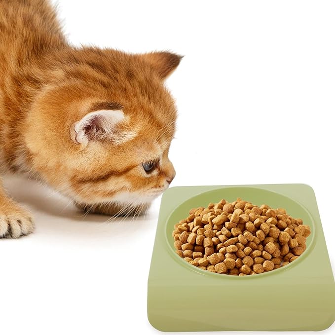 Pet Food Bowl and Water Dish Plastic Puppy Feeder Tilted Neck Protection Single Bowl for Cats and Dogs Household Pet Feeding Supplies Green