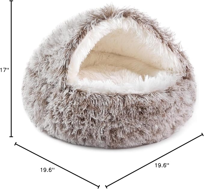 NOYAL Round Hooded Donut Dog Bed for Small & Medium Pets - Plush Fluffy Anti-Anxiety Cat Cave Bed with Cover