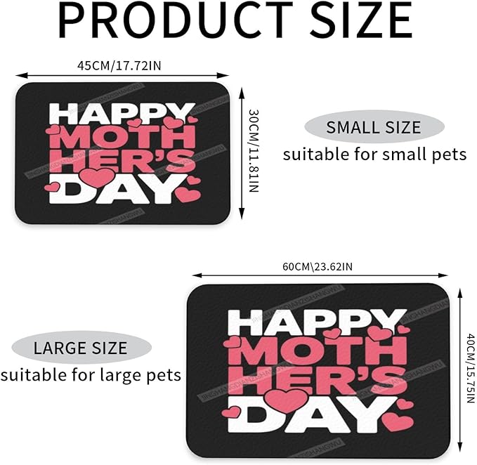 Dog Food Mats for Floors Happy Mother's Day Floral Gift Mom Eg Absorbent Pet Cat Food Mat Quick Dry Dog Bowl Mats for Water Pet Supplies 18X12In