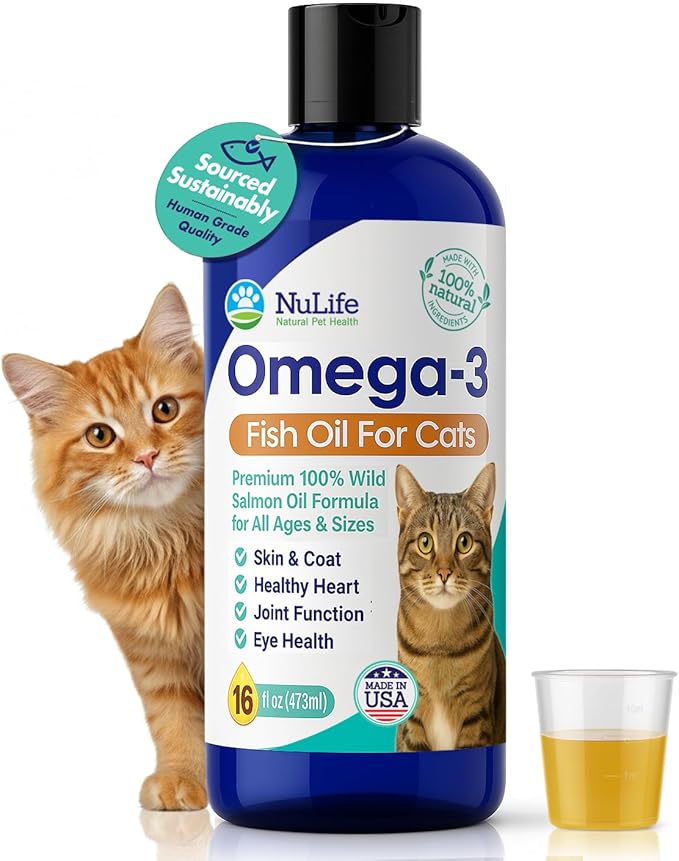 Premium Omega 3 Fish Oil for Cats - Wild Alaskan Salmon Oil Supplement for Skin and Coat - Liquid Cat Supplement for Shedding Control & Cat Dandruff - 16oz