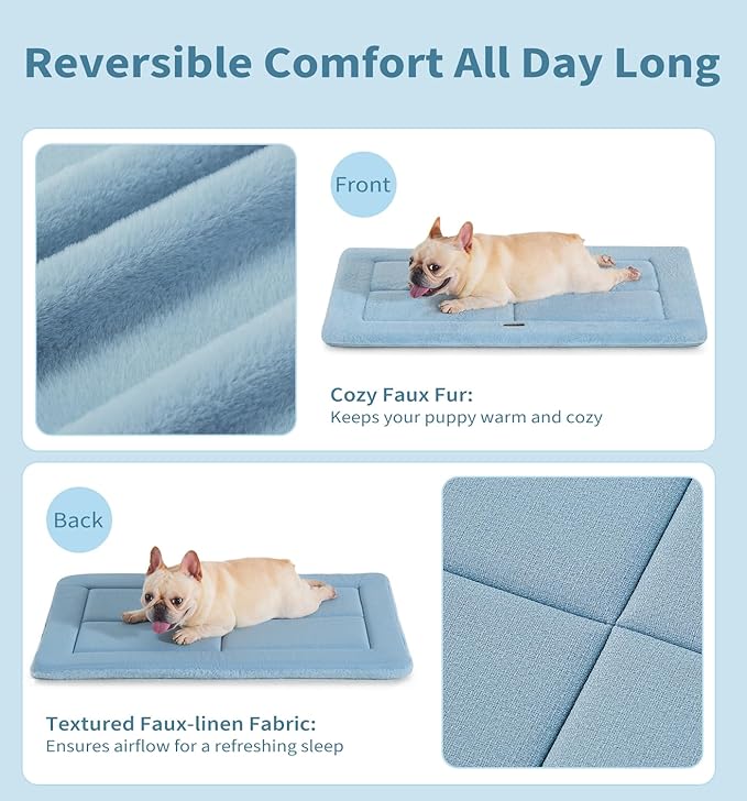MADE 4 PETS Dog Crate Pad Bed for Small Dogs, Washable & Reversible, Anti-Slip Kennel Mat for Cozy Sleeping, Soft Fluffy Dog Bed for Indoor & Outdoor Use, 24"x18", Blue