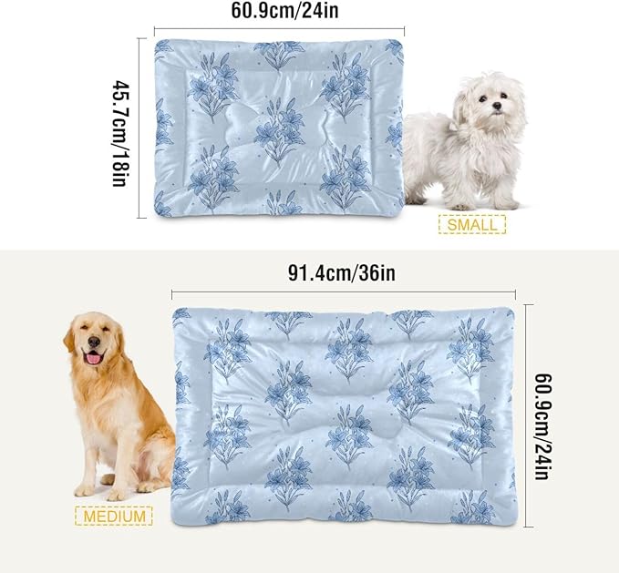 Dog Bed for Crate Washable Pet Sleep Pad, Floral Print Kennel Mat with Non-Slip Bottom, Soft Fluffy Supplies Pet for Dogs and Cats (36x24 inch)