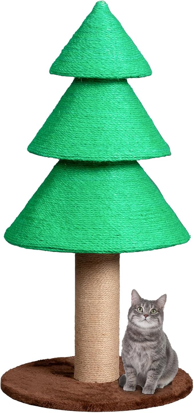 31.5" Christmas Tree Cat Scratching Post,Sisal Cat Scratching Tree Cat Scratch Tower for Kitty and Adult Cats (Dark Green)