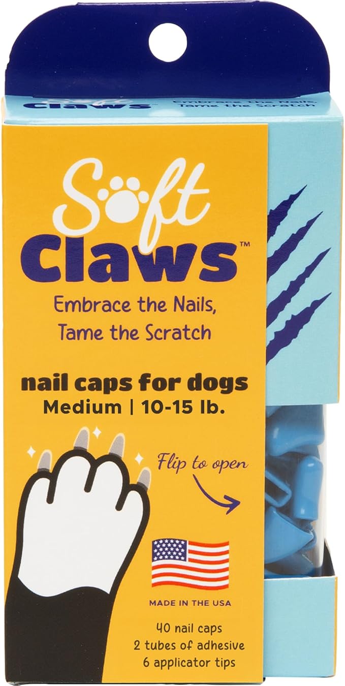 Soft Claws Nail Caps for Dogs with Non-Slip Design - 40 Dog Nail Covers for Long-Lasting Protection of Floors and Furniture - Blue, Medium