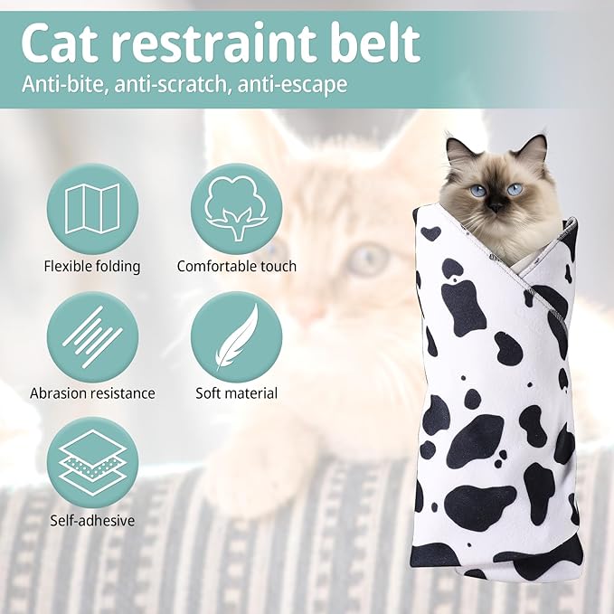 Cat Wrap for Grooming, 21.6x21.6in Soft Fabric Self-Adherent Cat Burrito Towel Restraint Wrap Anti-Bite & Anti-Scratch Cat Swaddle Wrap Washing Bag for Cutting Trimming Clipping Nails Medicine
