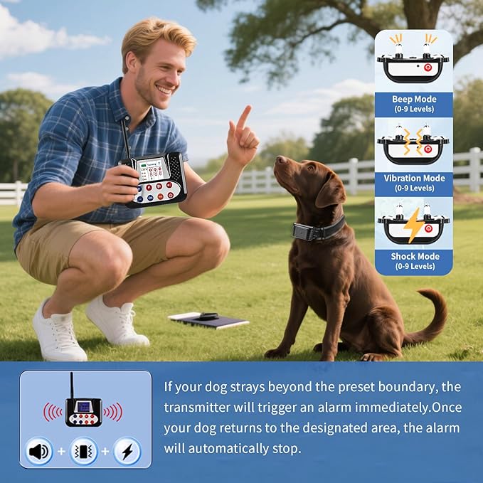 Wireless Dog Fence System, Invisible Fence for Dogs with Shock/Vibration Modes,Waterproof & Adjustable Perimeter Collar for Safety and Outdoor, Remote Training Collar