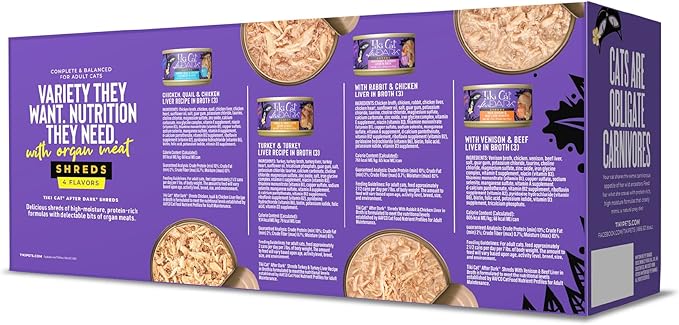 Tiki Cat After Dark Shreds Wet Cat Food, Variety Pack, 3 oz. Can (12 Count)