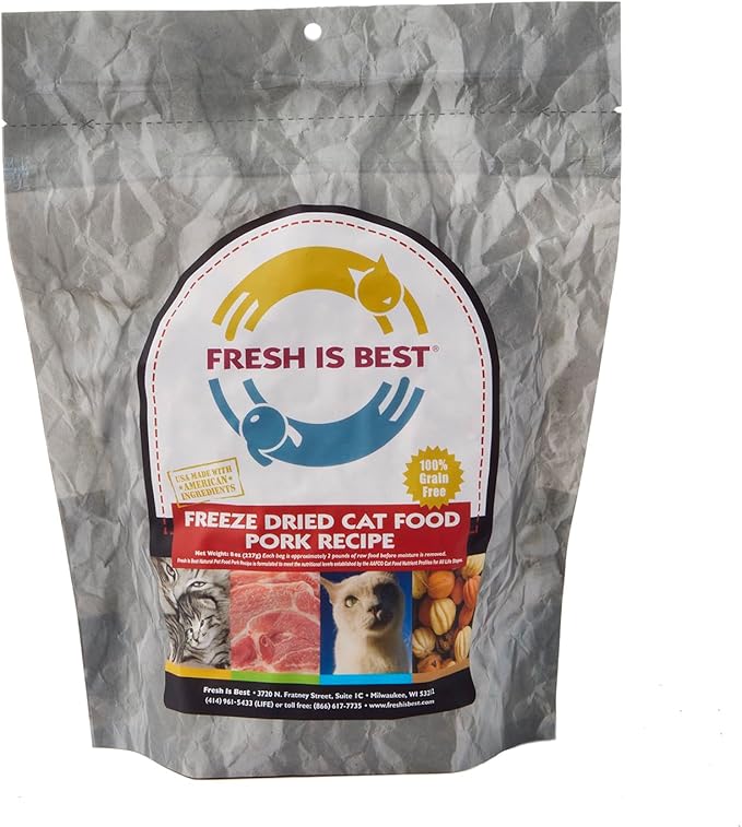 Fresh Is Best Pork Freeze Dried Cat Food – Raw Cat Food for Kittens & Adult Felines – High-Protein Freeze Dried Pork in Resealable Zipper Bag – Made in The USA – 8 oz