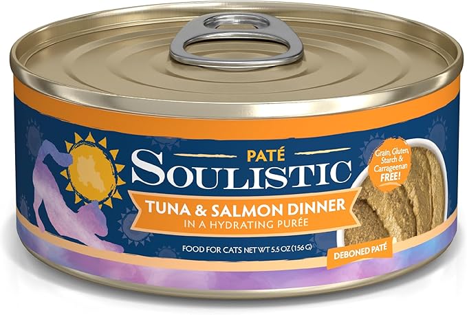 Soulistic Paté, Tuna and Salmon Dinner in a Hydrating Purée, 5.5oz Can, Pack of 8
