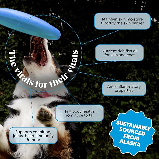 Wild Alaskan Salmon Oil, Omega-3 Fish Oil for Dogs and Cats, Fatty Acids, Salmon Oil for Dogs, Skin and Coat Health, Pure Dog Food Topper, Supports Joints, Brain & Heart Health - 32oz
