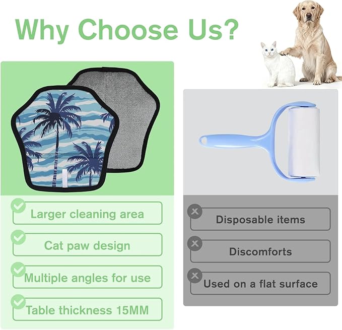Coconut Trees Themed Electrostatic Pet Hair Removal Glove for Cats & Dogs - Reusable Grooming Mitt for Couch, Carpet, Car Seat & Laundry - Large 9x9 Inch