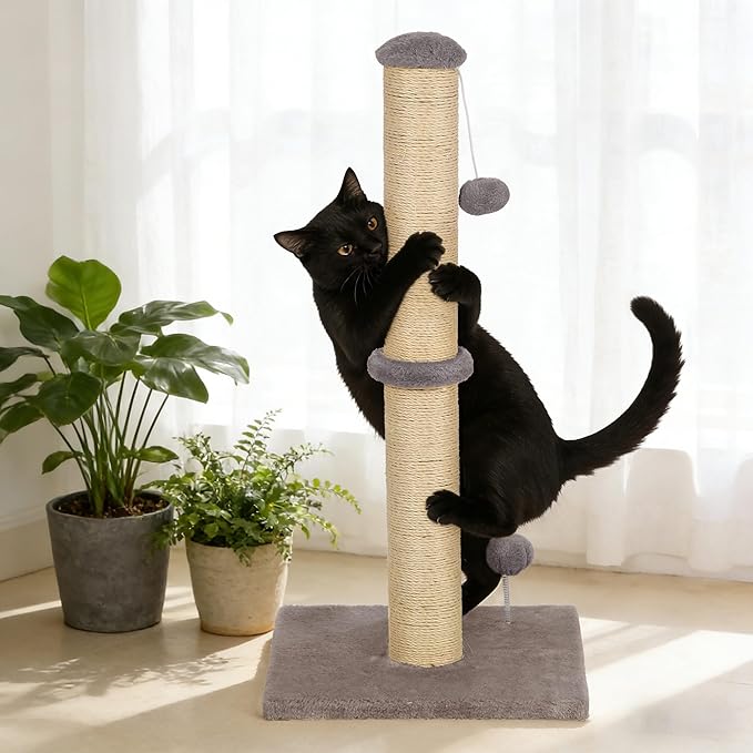 22 Inch Cat Scratching Post Cat Scratcher, Natural Sisal Rope Scratch Post Trees with Hanging Ball for Indoor Kittens