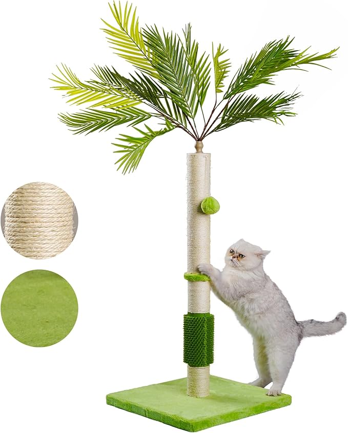 MeowHomm Cat Scratching Post,Cat Bird of Paradise Palm Tree for Indoor Cats with Natural Sisal Scratch Pole Hanging Sisal Ropes and Balls, Cute 40" Tall Cat Scratcher for Large Cat and Kittens