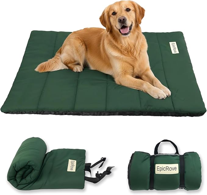 RovePad Trail Dog Bed Mat 43"x27" – Waterproof Non Slip Outdoor Travel Mat for Camping & Car – Silent Peachskin Roll-Up Pad for Medium & Large Dogs, Machine Washable