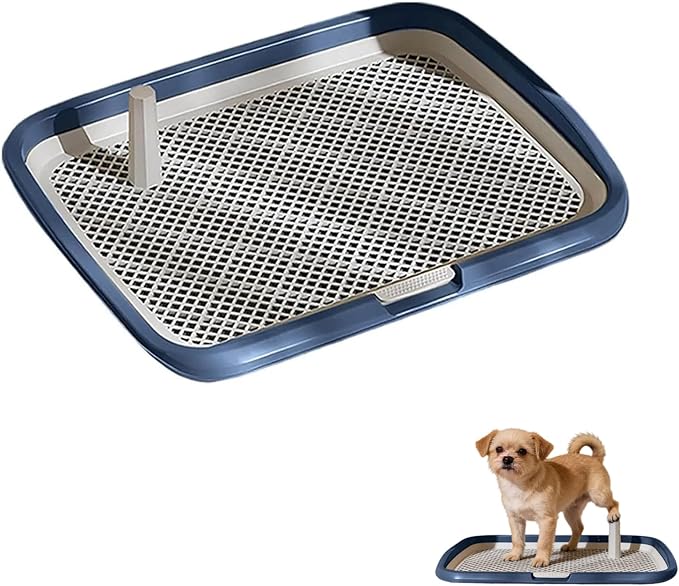 Dog Potty Tray with Guide Pillar, Indoor Pet Pee Pad Holder Duty, Removable Washable Puppy Training Toilet for Housebreaking Supplies Small Medium Dogs (Blue-S)