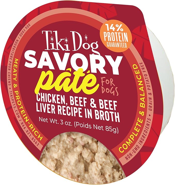 Tiki Dog Pate Wet Cat Food, Chicken, Beef & Beef Liver, 3 oz. Cup (4 Count)