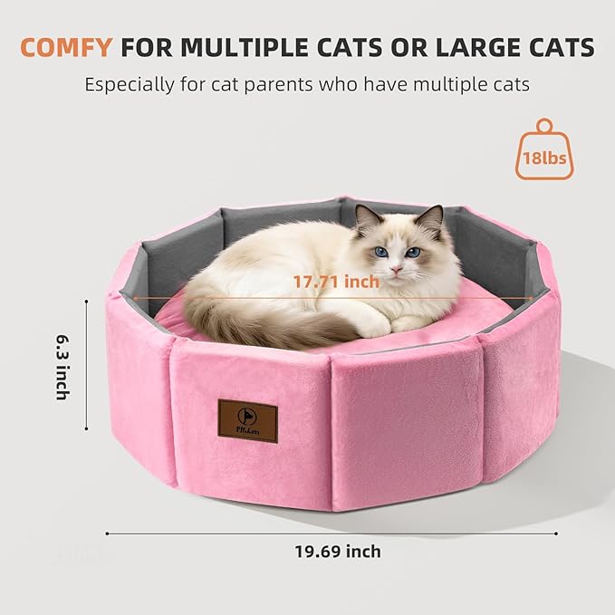 PJYuCien Premium Orthopedic Memory Foam Round Pet Bed for Large Cats, Small Dogs & Puppies - 20" Indoor Donut Cuddler with Non-Slip Bottom, Machine Washable, Supports Pets Up to 18 lbs, Pink