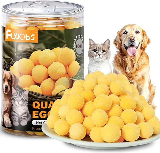 Dehydrated Quail Egg Yolk Snacks for Cats and Dogs Training, Natural Dog Food Limited Ingredient, Healthy Tasty Freeze-Dried Pet Treats for Dogs Cats (L, Quail)