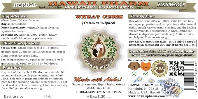 Wheat Germ, Veterinary Natural Alcohol-Free Liquid Extract, Pet Herbal Supplement 2x4 oz