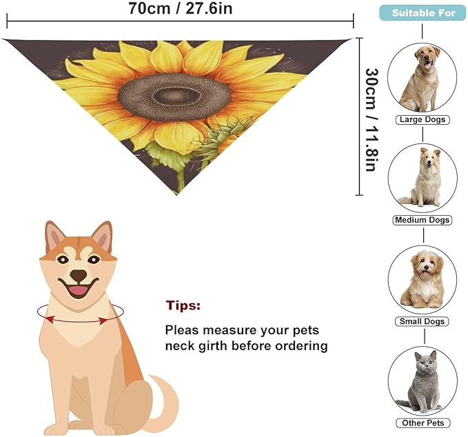 Dog Bandana Spring Pet Scarf Adjustable Triangle You are My Sunshine Sunflower Printing Dog Bib Washable Polyester Puppy Bandana for Small Medium Large Dogs Cat Birthday Party Supplies