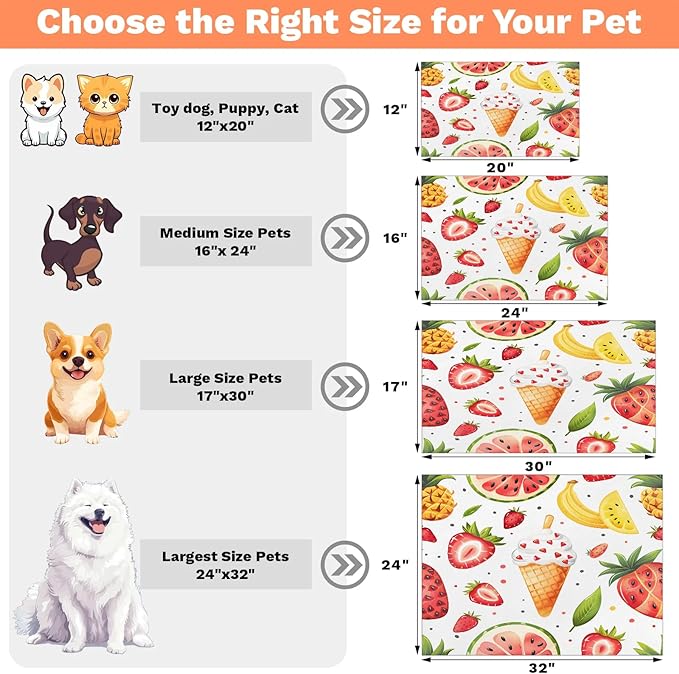 Ice Cream Dog Food Mat for Floors Absorbent Dog Bowl Mat for Food and Water Dispenser Quick Dry Cat Food Placemat Pet Supplies 16" x 24", Strawberry