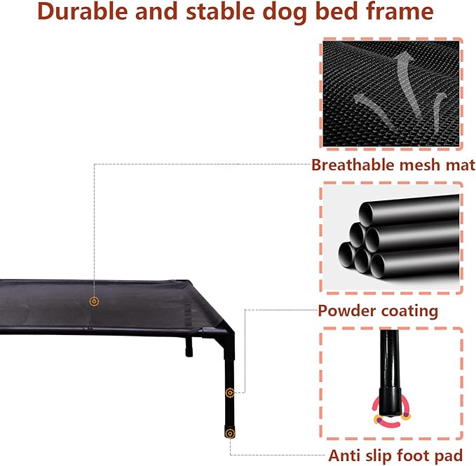 Elevated Dog Bed for Small Dogs, Raised Outdoor Dog Bed with Breathable & Washable Mesh, Indoor & Outdoor Pet Hammock with Skid-Resistant Feet