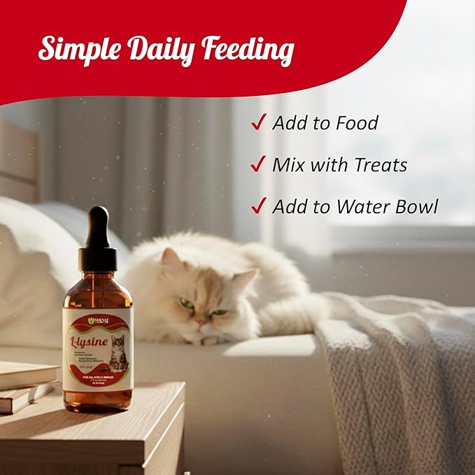 L-Lysine Liquid Supplement for Cats – Immune & Respiratory Support – Supports Eye Health, Sneezing & Runny Nose – 60ml Liquid Drops – Roast Chicken Flavor
