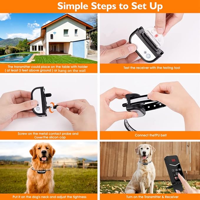 Wireless Dog Fence, Electric Fence System,Remote Dog Shock Training Collar 2 in 1, Perimeter Wireless Dog Boundary Pet Containment System Outdoor for The Yard,Suitable for Large/Small Dogs