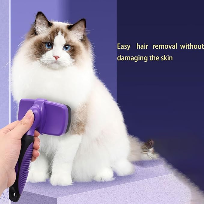 Self Cleaning Shedding Cat Brush - Skin Friendly Hair Removal And Grooming Tool Suitable For Cats And Dogs, Pet Hair Removal Tool Suitable For Shedding & Haired Pets(Blue,Small)