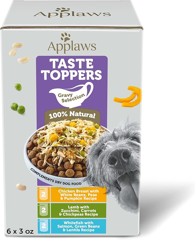 Applaws Taste Toppers, Grain-Free Dog Food Topper, Limited Ingredient, Variety Selection in Gravy (6 x 3oz Pouches)