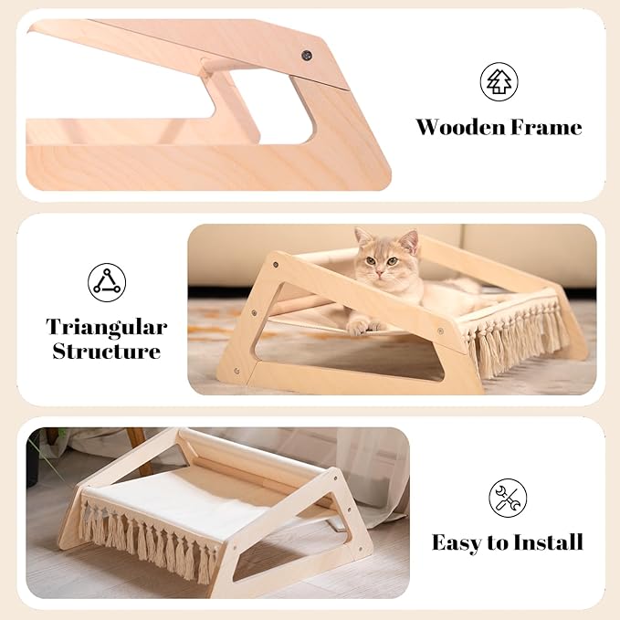CHEERHOME PETS Cat Hammock Bed with Removable Washable Cover, Pet Couch Sofa for Indoor Cats Elevated Kitty Lounge Chair Suitable for Puppy, Wooden Cat Furniture(Large)