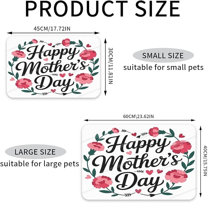 Dog Food Mat Happy Mother's Day Floral Gift for Mom Gk Absorbent Water Bowl Mats Cat Pet Feeding Placemats 24x16In