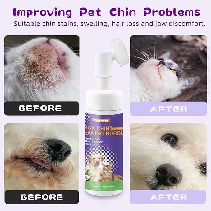 Cat Black Chin Cleaner – 5 fl.oz Cat Acne Treatment with Soft Siliprene Brush | 2-in1 Blackhead Remover & Hair Health Solution | Oil & Dirt Relief