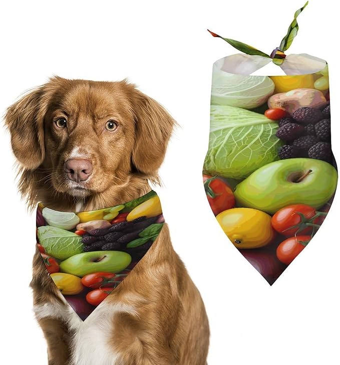 Dog Bandana Spring Pet Scarf Adjustable Triangle Fresh Fruits and Vegetables Printing Dog Bib Washable Polyester Puppy Bandana for Small Medium Large Dogs Cat Birthday Party Supplies