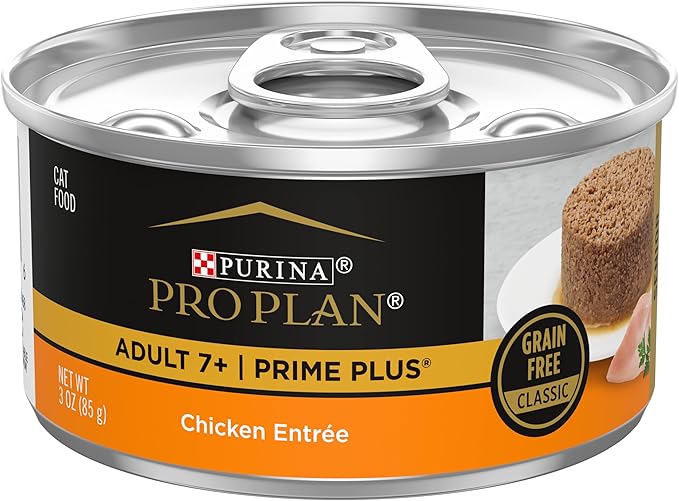 Purina Pro Plan Grain Free Senior Wet Cat Food Pate, SENIOR Adult 7+ Prime Plus Chicken Entree - (Pack of 24) 3 oz. Pull-Top Cans