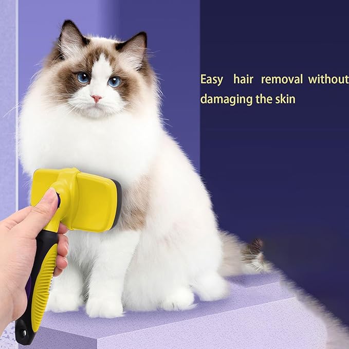 Self Cleaning Shedding Cat Brush - Skin Friendly Hair Removal And Grooming Tool Suitable For Cats And Dogs, Pet Hair Removal Tool Suitable For Shedding & Haired Pets(Yellow,Large)