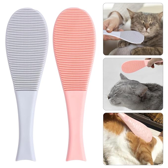 TOYANDONA 2pcs Cat Slicker Brush and Fur Remover Comb for Cats, Fish-shaped Massage Grooming Tool with Soft Bristles, Blue and Pink, Suitable for Shedding Control and Daily Coat Care