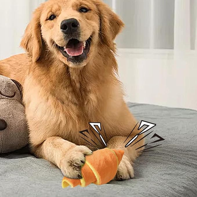 Croissants Dog Enrichment Toy, Cute Croissants Plush Dog Puzzle Toys, Funny Bread Squeaky Dogs Treat Toy for Boredom, Novelty Bread Plush Interactive Puppy Chew Toys, for Pet Supplies