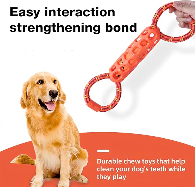 Colorful Dog Rope Chew Toy, Interactive Tug Toy for Pet Dental Health, Durable Puppy Teething Toy, Fun Indoor Outdoor Pet Play Supply for All Dogs (Double Ring Orange)