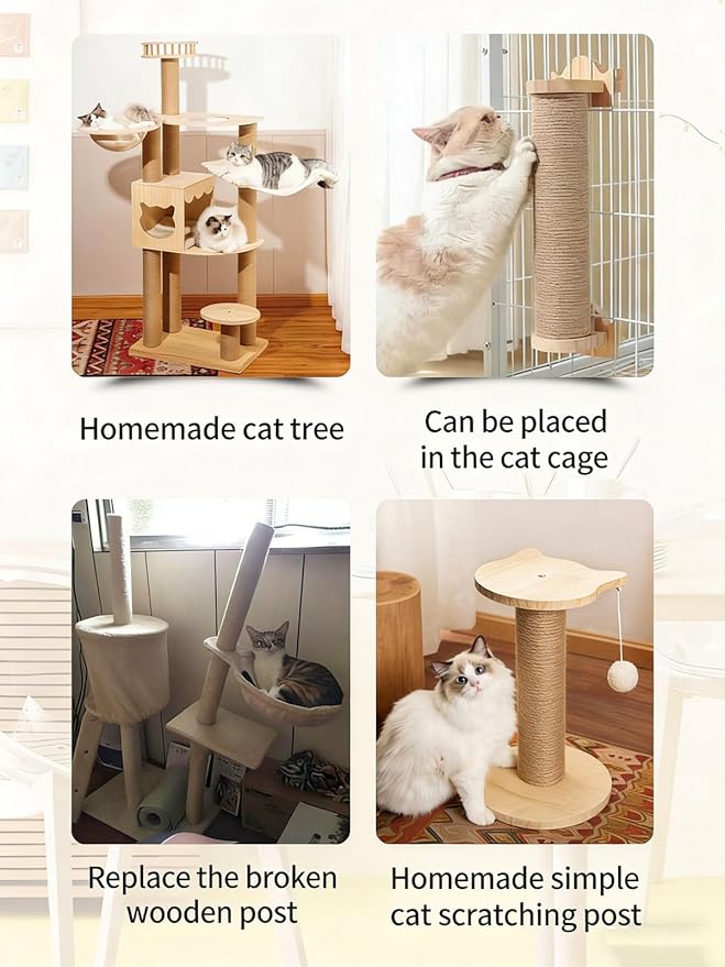 M8 Cat Scratching Post Replacement,15.7Inch Sisal Pole Cat Tree Replacement Post with Screws,DIY Scratcher,Pad, Crafts Gardening Hammock Home Decorating (Brown, M8*2poles*40cm/15.7inch)
