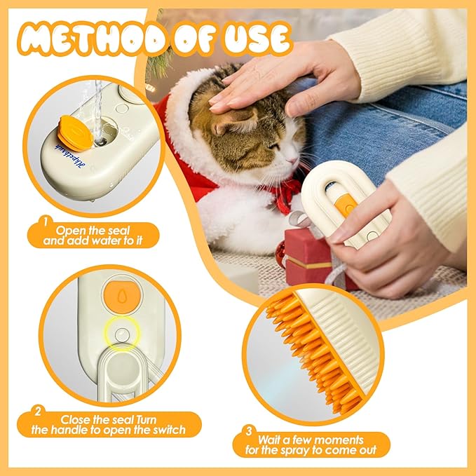 Steam Grooming Brush for Pets - Easy to Clean Tool for Hair Removal from Cats & Dogs With Steam Technology (O Coffee)