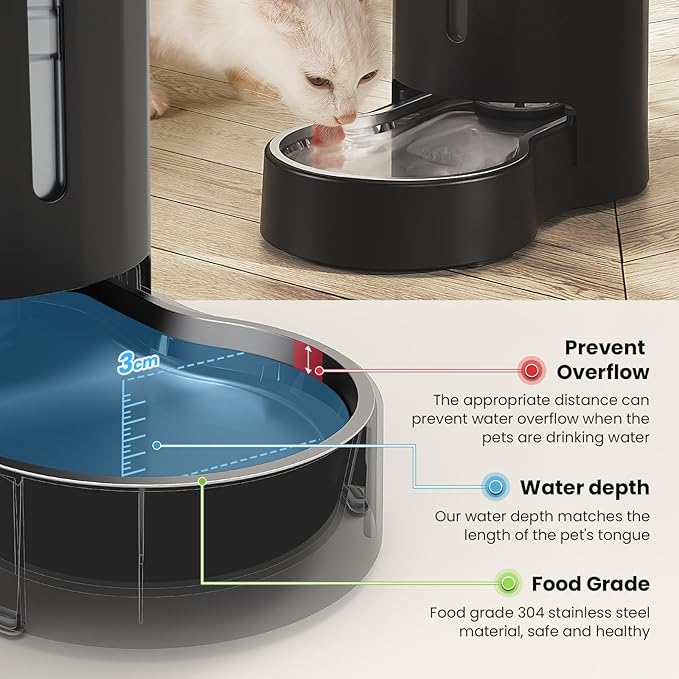 CZPET Dog Water Bowl Dispenser, 7L Automatic Dog and Cat Water Dispenser with Stainless Steel Bowl, Gravity Waterer, Large Capacity, and Quiet Drinking Area for Pets (7L,Black)