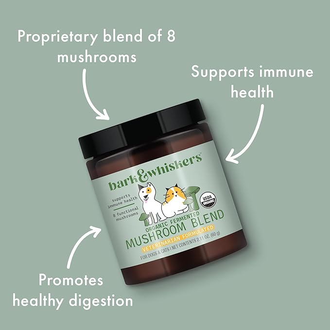 Dr. Mercola Bark & Whiskers Organic Fermented Mushroom Blend - Cat & Dog Supplement - Supports Digestive & Immune Health - Free from Additives, Filler & Gluten - 2.11 oz. (60 Scoops)