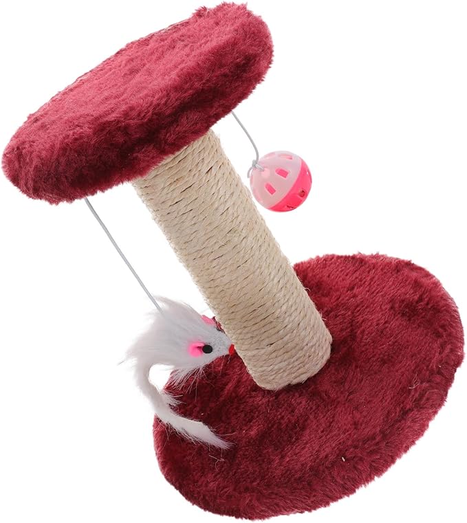 Cabilock Indoor Cat Scratching Post with Hanging Balls Double-Layer Sisal Scratching Tower Small Floor Cat Scratcher for Kittens with Bell Accessory Random Color