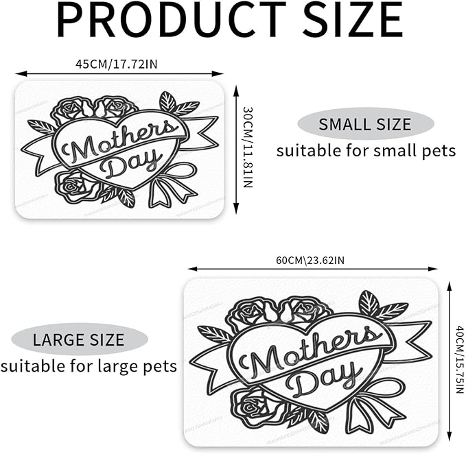 Pet Cat Dog Food Mat Absorbent Dog Feeding Mat Happy Mother's Day Simple Heart Gift Mom No Stains Cat Food Mats Indoor Pet Supplies Dogs Placemat Water Bowl Mats with Rubber Backing 18X12In