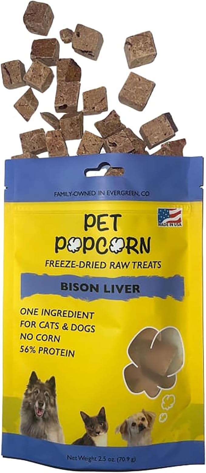 Freeze-Dried Raw Treats - Bison Liver - 2.5oz Bag, Dog & Cat Snacks, Single Ingredient, Natural, Pet Food Topper, Protein‑Packed Meat (Pack of 2)