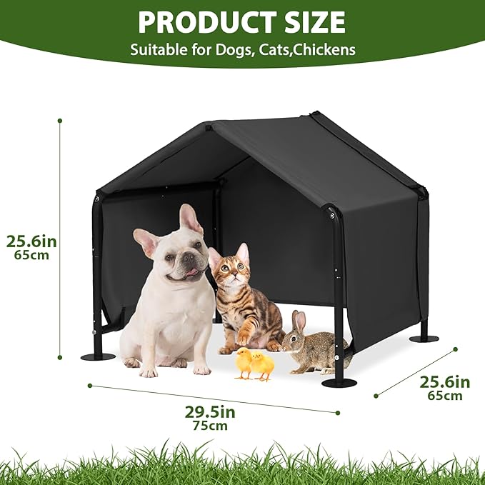 Dog Shades for Outside - Outdoor Dog Kennel for Small Dogs, 29.5”x25.6”x25.6” Outdoor Sun Rain Canopy Pet House, Waterproof Pet Canopy Shelter for Small Animals with Ground Nails, Black