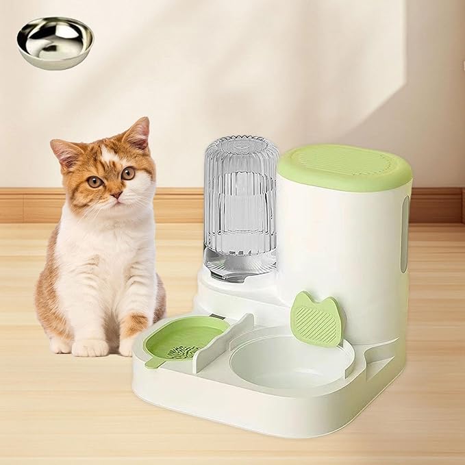 Automatic Dog Feeder and Water Dispenser Dog Bowl Household Portable Automatic Pet Feeder Food Feed for Small Dogs Kitten, Green