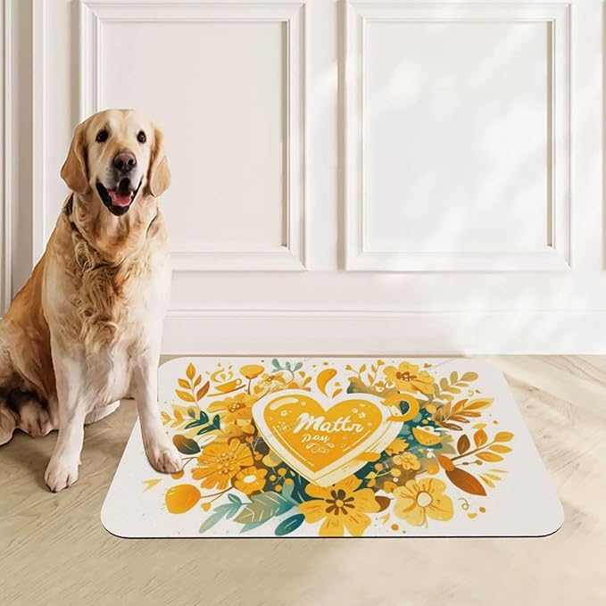 Pet Feeding Mat Absorbent Dog Mat for Food and Water Bowl Dog Accessories Happy Mother's Day Floral Gift for Mom Kh Pet Supplies Dogs Quick Dry Cat Water Dispenser Mats 24x16In
