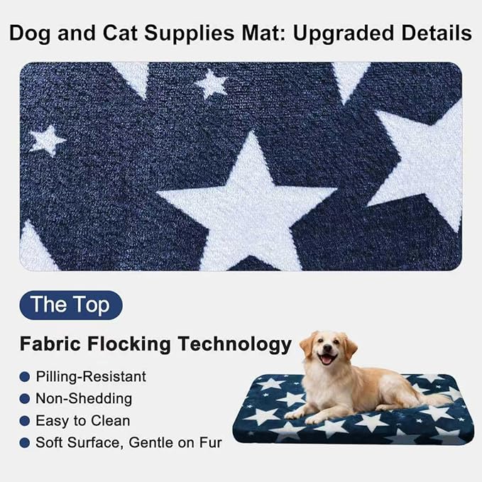 Washable Dog Bed Plush Orthopedic Outdoor Crate Mat with Non-Slip Bottom,Luxe Soft Kennel Pad for Pets, Cozy Cage Cushion & Pet Sleeping Mattress Large Sized,Medium,Small Dogs,36 x 24 inch,Blue